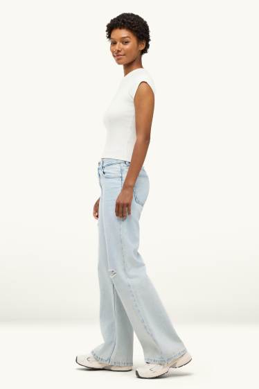 Femmes - Wide leg jean - low waist - bleu clair