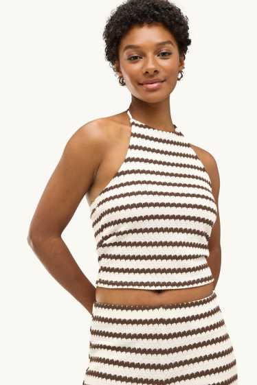 Women - Knitted top - striped - brown / cremewhite