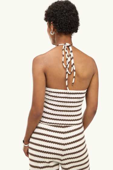 Women - Knitted top - striped - brown / cremewhite