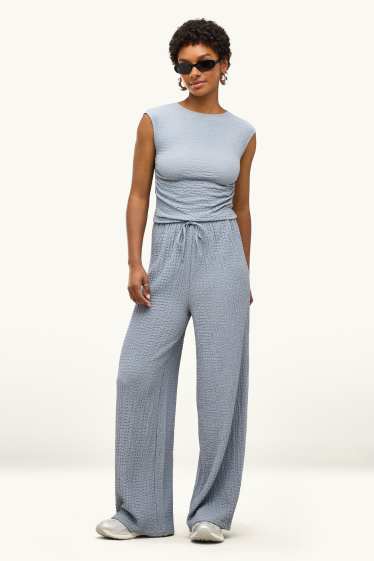 Donna - Pantaloni - vita media - loose fit - tramati - grigio chiaro
