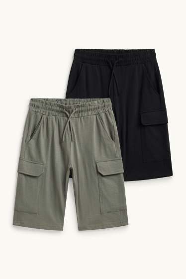 Copii - Băieți - Multipack 2 perechi - pantaloni scurți trening - verde închis / negru