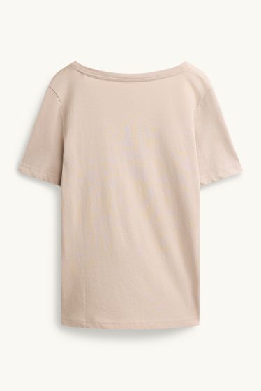 Femei - Tricou cu decolteu în V - Regular fit - bej