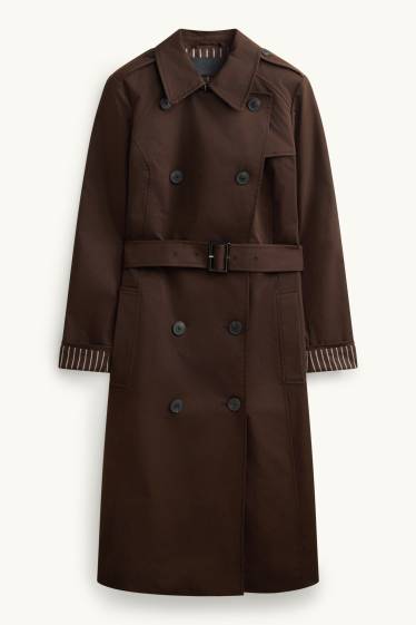 Donna - Trench con cintura - idrorepellente - marrone scuro