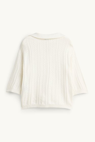Femmes - Pull en maille - manches courtes - finition texturée - blanc