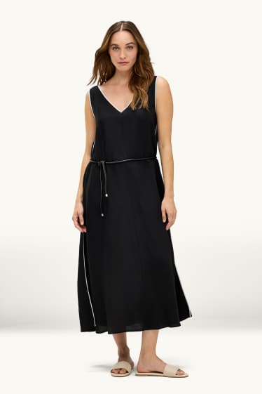 Damen - A-Linien Kleid mit V-Ausschnitt - schwarz