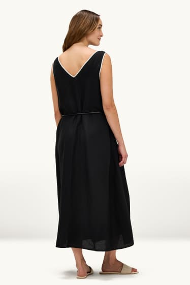Damen - A-Linien Kleid mit V-Ausschnitt - schwarz