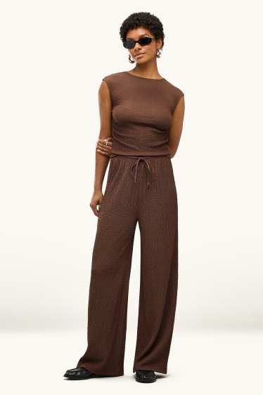 Donna - Pantaloni - vita media - loose fit - tramati - marrone scuro