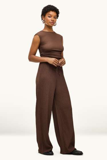 Donna - Pantaloni - vita media - loose fit - tramati - marrone scuro