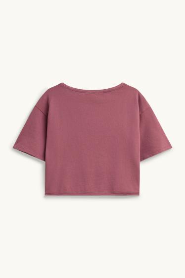Femei - Tricou crop - supradimensionat - roșu