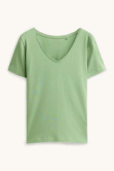 Femmes - T-shirt à col V - slim fit - vert