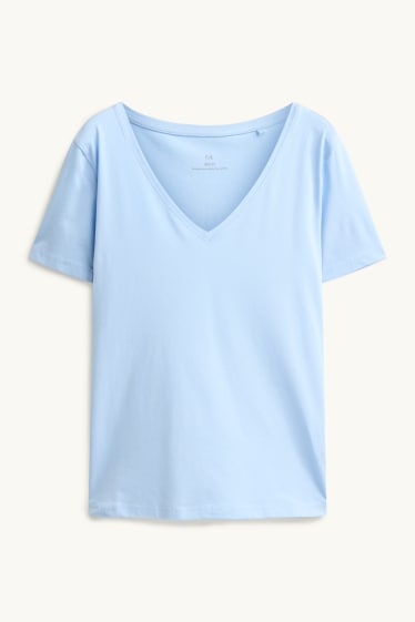 Damen - T-Shirt mit V-Ausschnitt - Slim Fit - hellblau