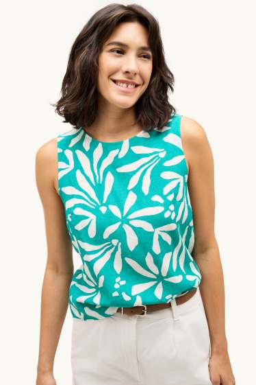 Femmes - Top - à motif - turquoise