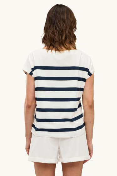 Damen - T-Shirt - Regular Fit - gestreift - weiß / blau
