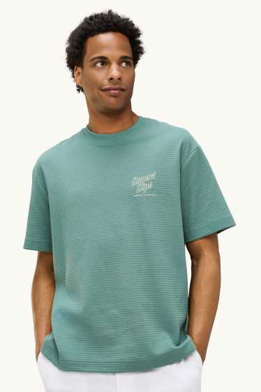 Hommes - T-shirt - relaxed fit - finition texturée - vert