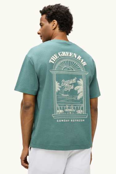 Hommes - T-shirt - relaxed fit - finition texturée - vert