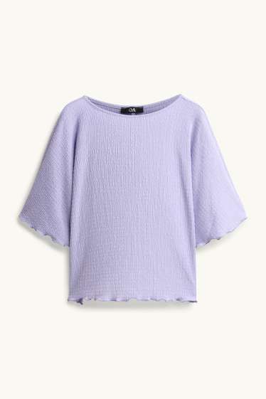 Damen - T-Shirt - Regular Fit - gesmokt - flieder