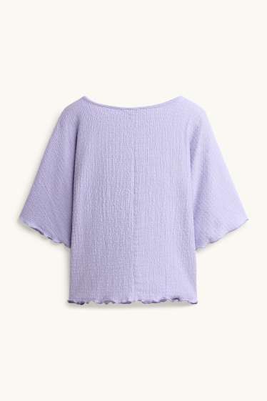 Damen - T-Shirt - Regular Fit - gesmokt - flieder