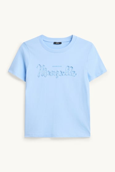 Femei - Tricou - regular fit - aspect lucios - albastru deschis