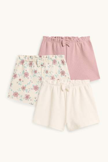 Baby Girls - Multipack of 3 - floral - baby shorts - textured - white
