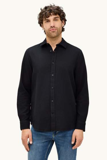 Uomo - Camicia - regular fit - collo all'italiana - tessuto tramato - nero