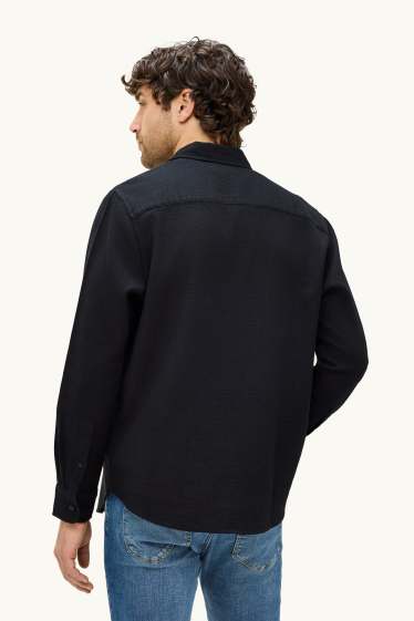 Uomo - Camicia - regular fit - collo all'italiana - tessuto tramato - nero