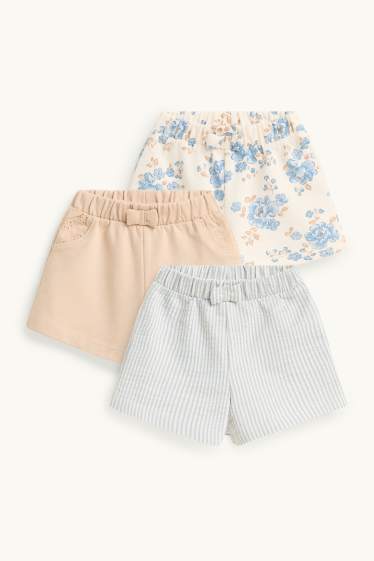 Baby Mädchen - Multipack 3er - Blümchen - Baby-Shorts - blau  / cremefarben