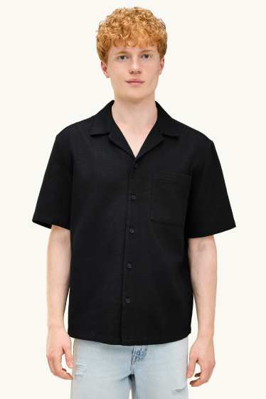 Herren - Hemd - Relaxed Fit - Reverskragen - strukturiert - schwarz
