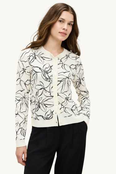 Femmes - Gilet en maille - à fleurs - blanc / noir