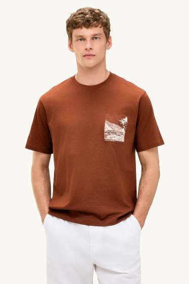 Hommes - T-shirt - relaxed fit - marron