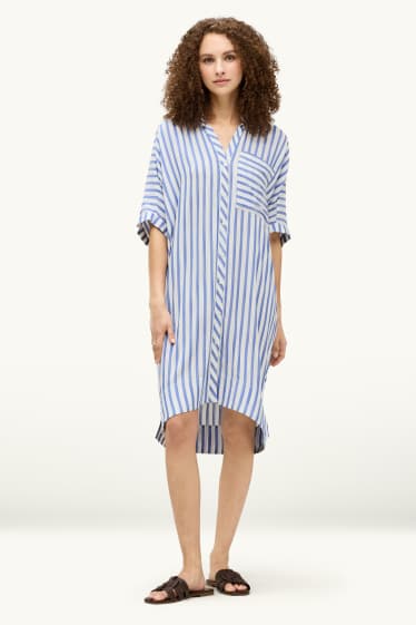 Damen - Blusenkleid - Straight Fit - gestreift - blau / weiß