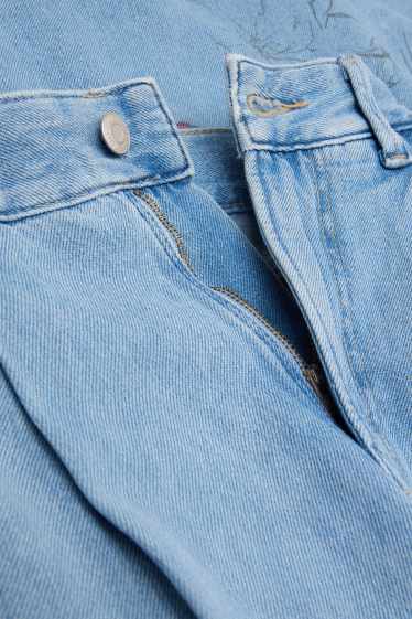Damen - Wide Leg Jeans - Mid Waist - geblümt - jeansblau