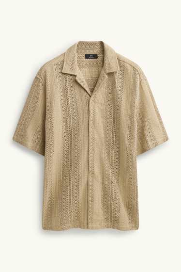 Herren - Strick-Hemd - Relaxed Fit - Reverskragen - gestreift - beige