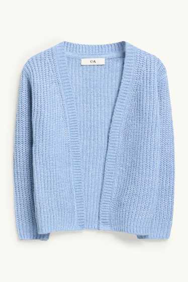 Enfants filles - Nœud - ensemble - gilet en maille et haut à manches longues - 2 pièces - bleu  / crème