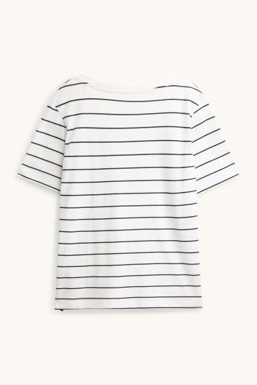 Damen - T-Shirt mit V-Ausschnitt - Regular Fit - gestreift - weiß / schwarz