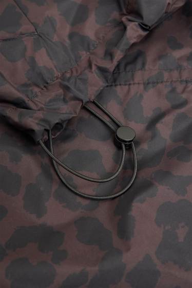Damen - Jacke mit Kapuze - wasserdicht - Leo-Print - braun