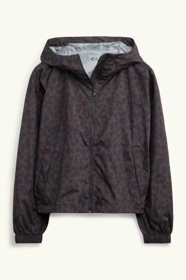 Damen - Jacke mit Kapuze - wasserdicht - Leo-Print - braun