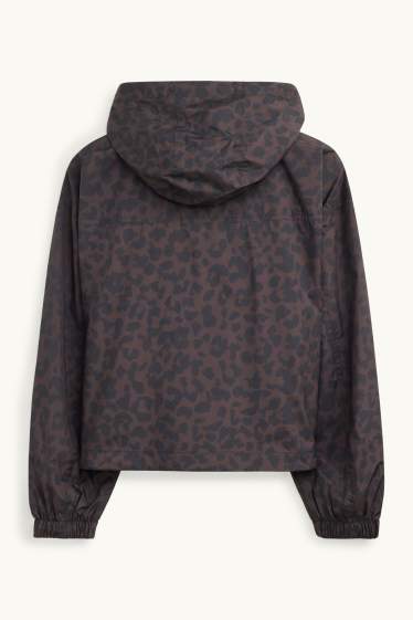 Damen - Jacke mit Kapuze - wasserdicht - Leo-Print - braun
