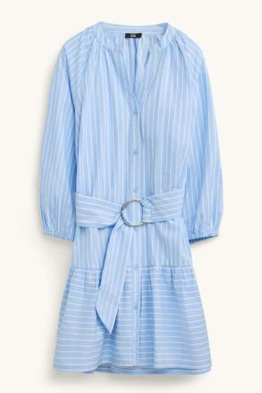 Donna - Vestito svasato con cintura - a righe - blu / bianco