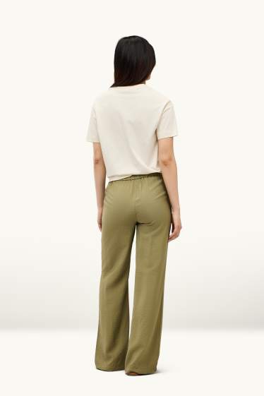 Dames - Pantalon - high waist - wide leg - kaki