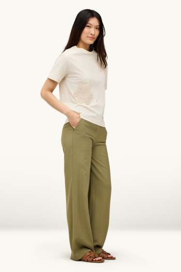 Dames - Pantalon - high waist - wide leg - kaki
