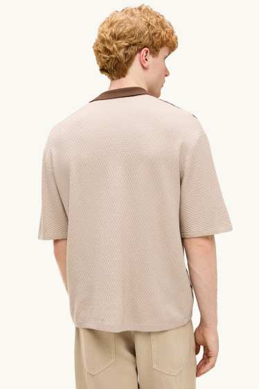 Herren - Poloshirt - Relaxed Fit - gestreift - strukturiert - beige / braun