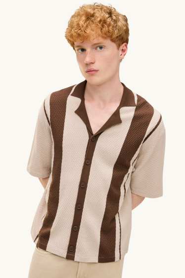 Herren - Poloshirt - Relaxed Fit - gestreift - strukturiert - beige / braun