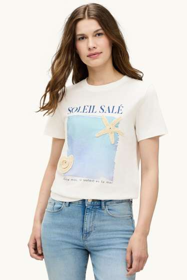 Donna - T-shirt - regular fit - bianco crema