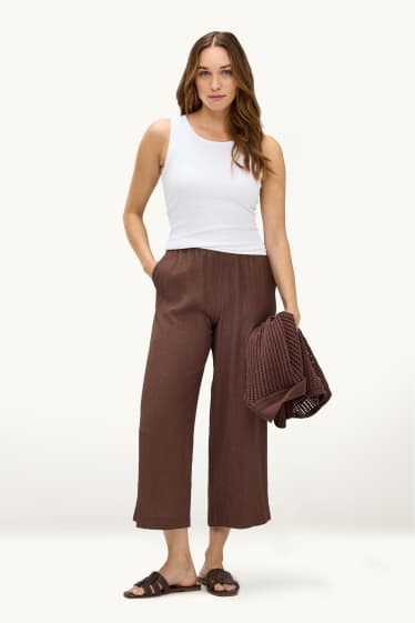 Dames - Pantalon - mid waist - wide leg - bruin