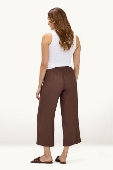 Dames - Pantalon - mid waist - wide leg - bruin