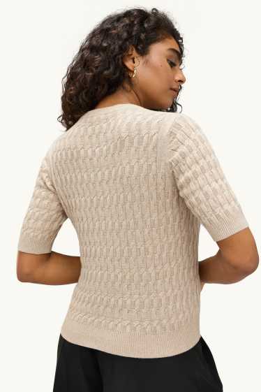 Damen - Strickpullover - kurzarm - Zopfmuster - beige