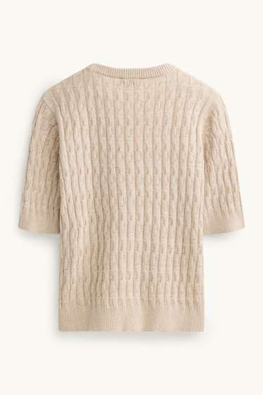 Damen - Strickpullover - kurzarm - Zopfmuster - beige