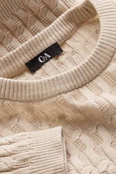 Damen - Strickpullover - kurzarm - Zopfmuster - beige