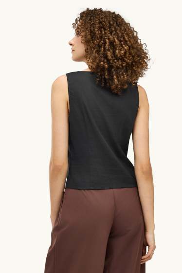 Femmes - Gilet sans manches en lin mélangé - cintré - noir