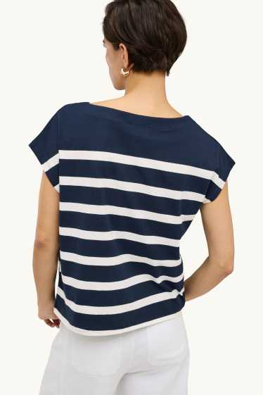 Damen - T-Shirt - Regular Fit - gestreift - blau / weiß